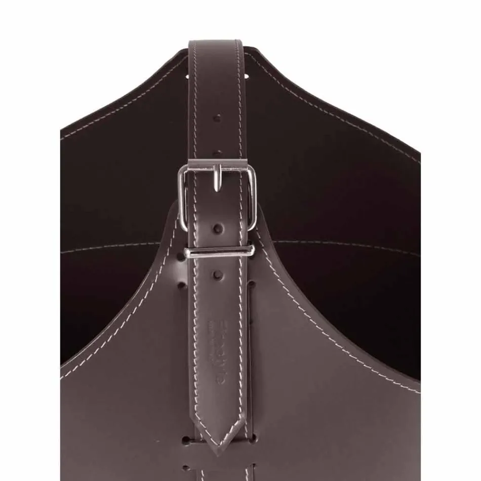 Suporte de lenha para interior com rodas em couro regenerado moderno Fabia Viadurini