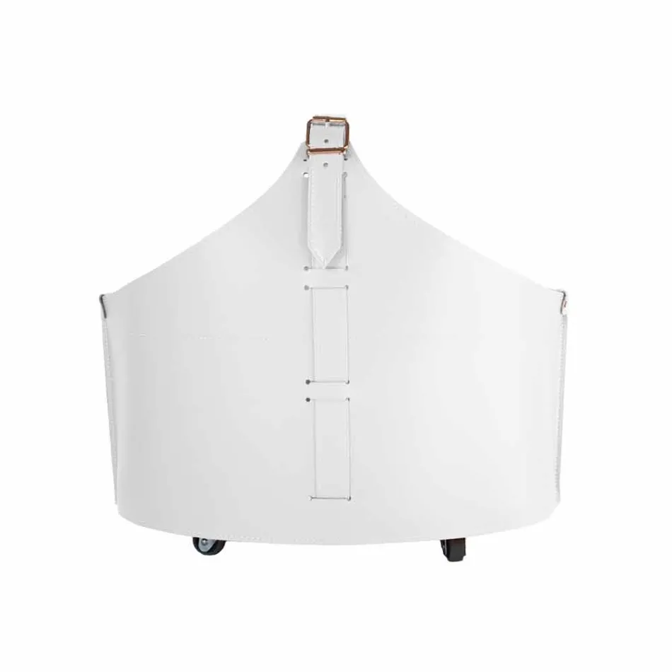 Suporte de lenha para interior com rodas em couro regenerado moderno Fabia Viadurini