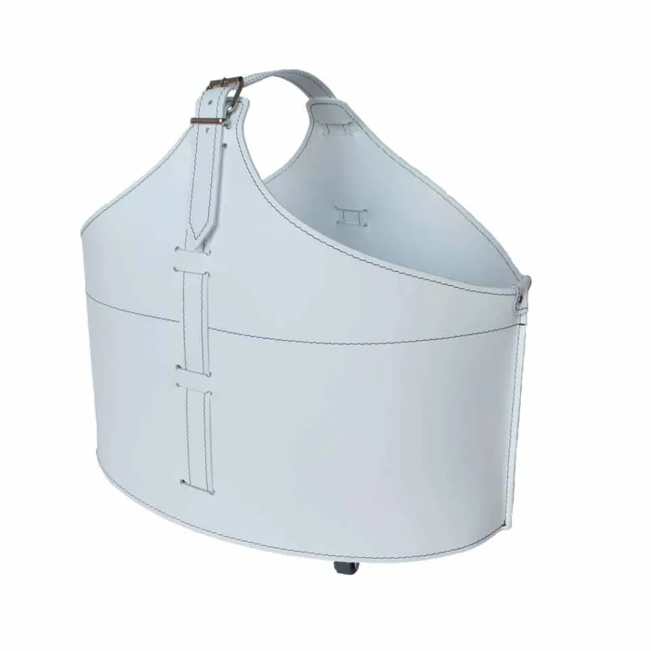 Suporte de lenha para interior com rodas em couro regenerado moderno Fabia Viadurini