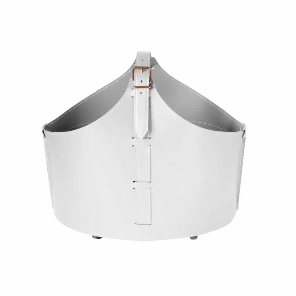 Suporte de lenha para interior com rodas em couro regenerado moderno Fabia Viadurini