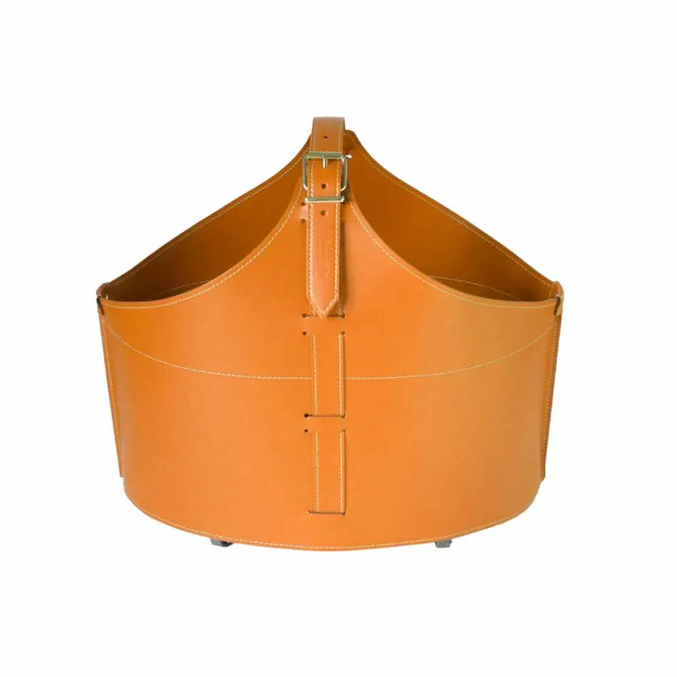 Suporte de lenha para interior com rodas em couro regenerado moderno Fabia Viadurini