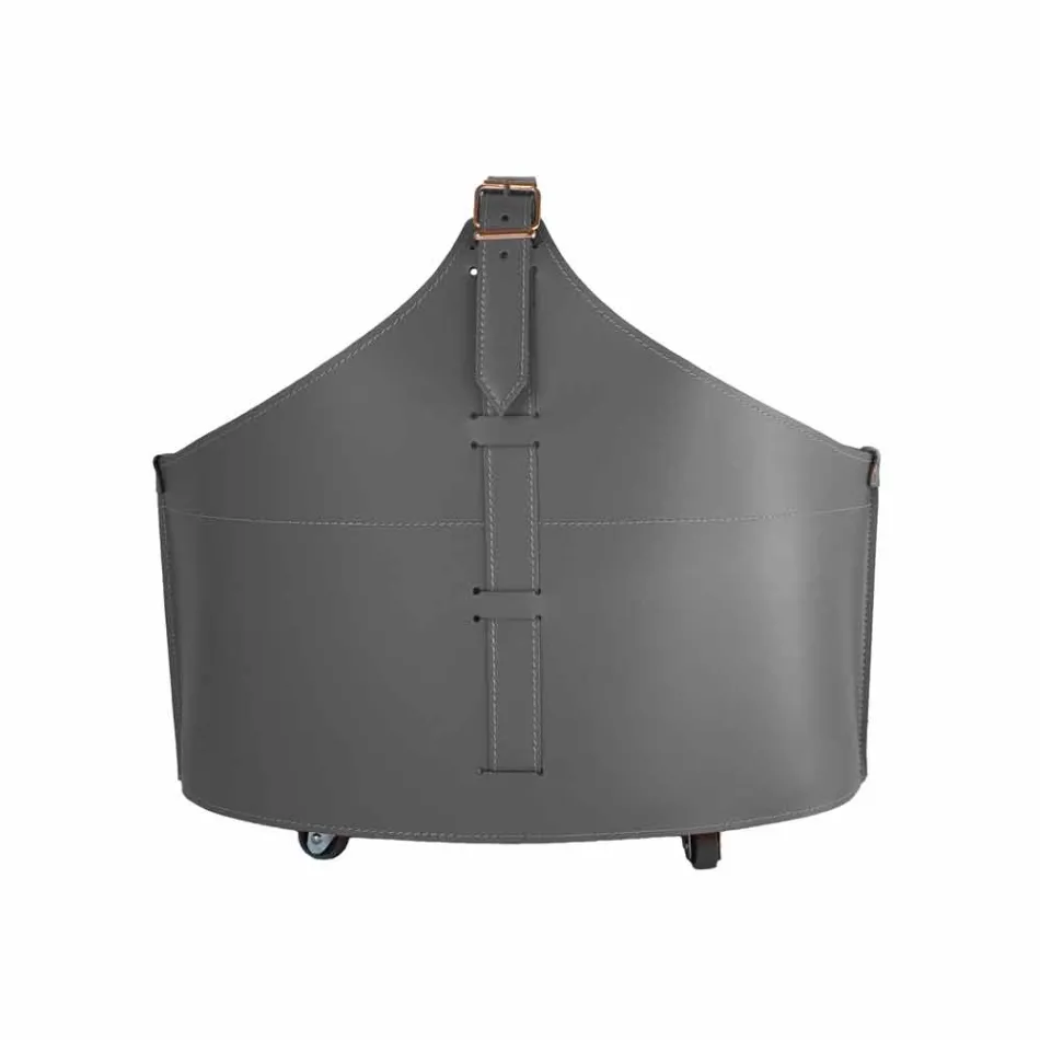 Suporte de lenha para interior com rodas em couro regenerado moderno Fabia Viadurini