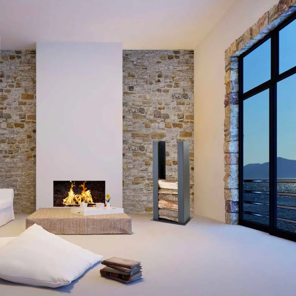 Suporte para lenha em aço / parede, design, PLDU Caf Design Viadurini