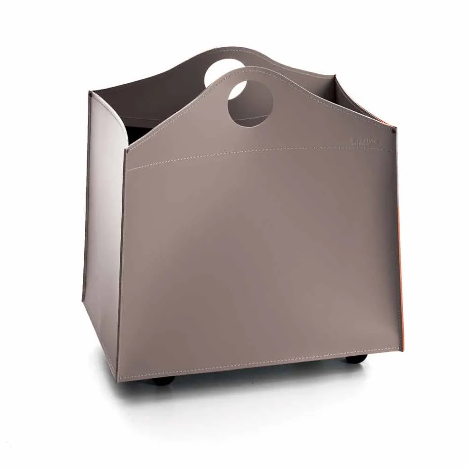 Design de suporte de lenha em couro antracito com rodas WoodBag Viadurini