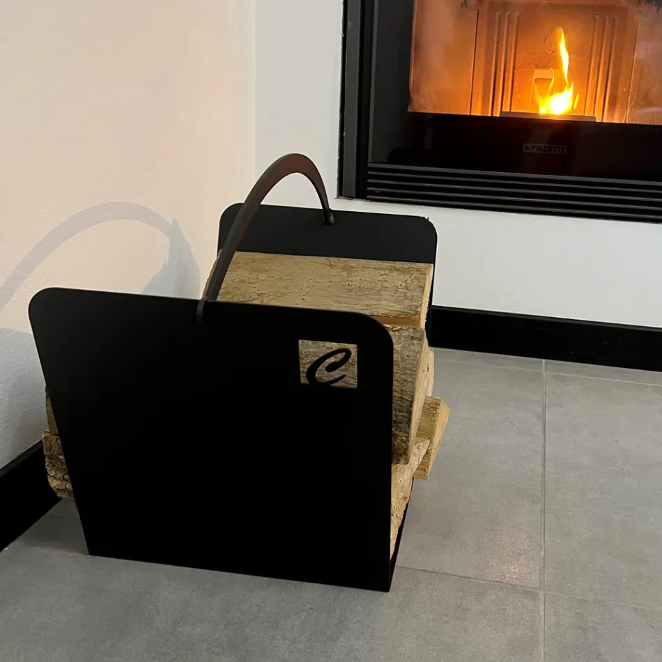 Suporte de toras para interior em aço preto moderno fabricado na Itália - Libeccio Viadurini