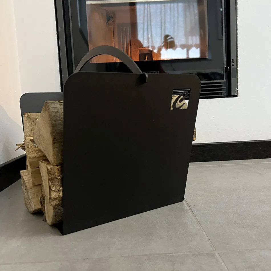 Suporte de toras para interior em aço preto moderno fabricado na Itália - Libeccio Viadurini