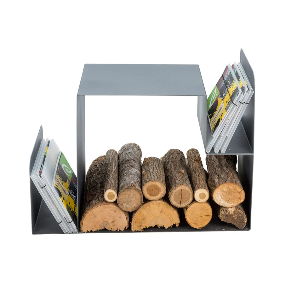 Suporte de toras de design para ambientes internos em aço cinza fabricado na Itália - Tramontana Viadurini