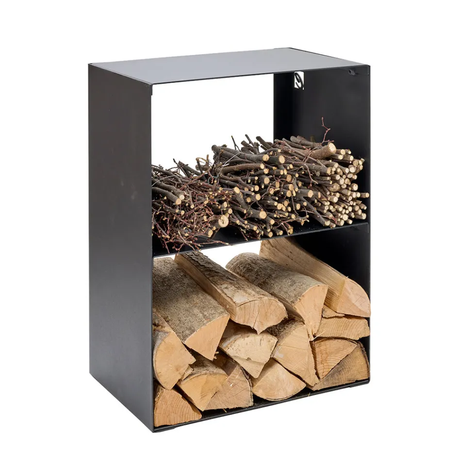 Suporte para Lenha em Aço Pintado com Tinta Preta Fabricado na Itália - Fiamme Viadurini