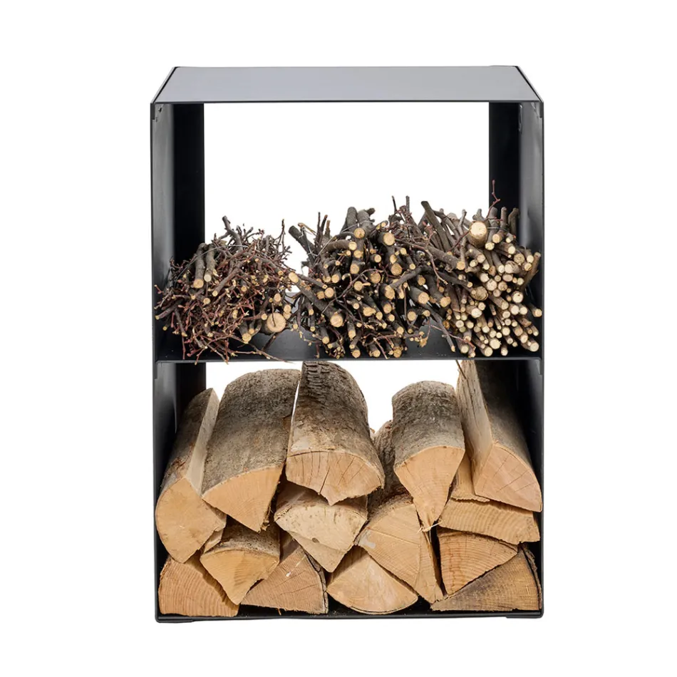 Suporte para Lenha em Aço Pintado com Tinta Preta Fabricado na Itália - Fiamme Viadurini