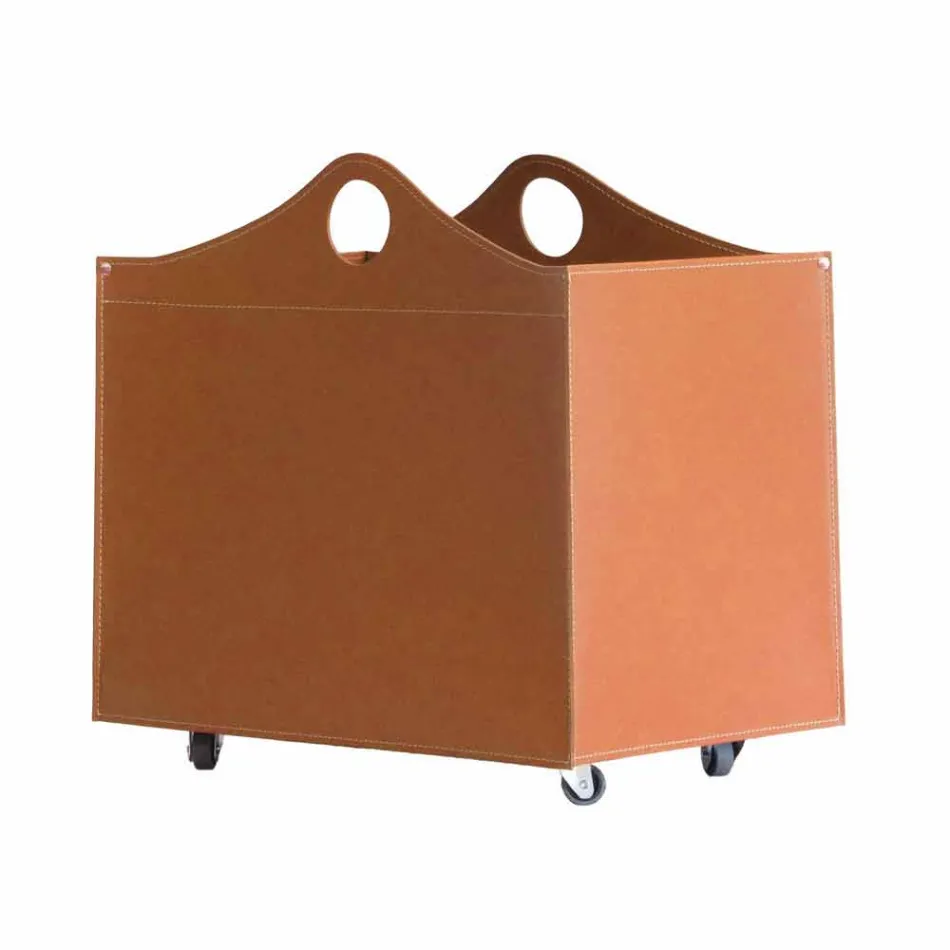 Porta-latas em couro regenerado com rodas WoodBag feitas na Itália Viadurini