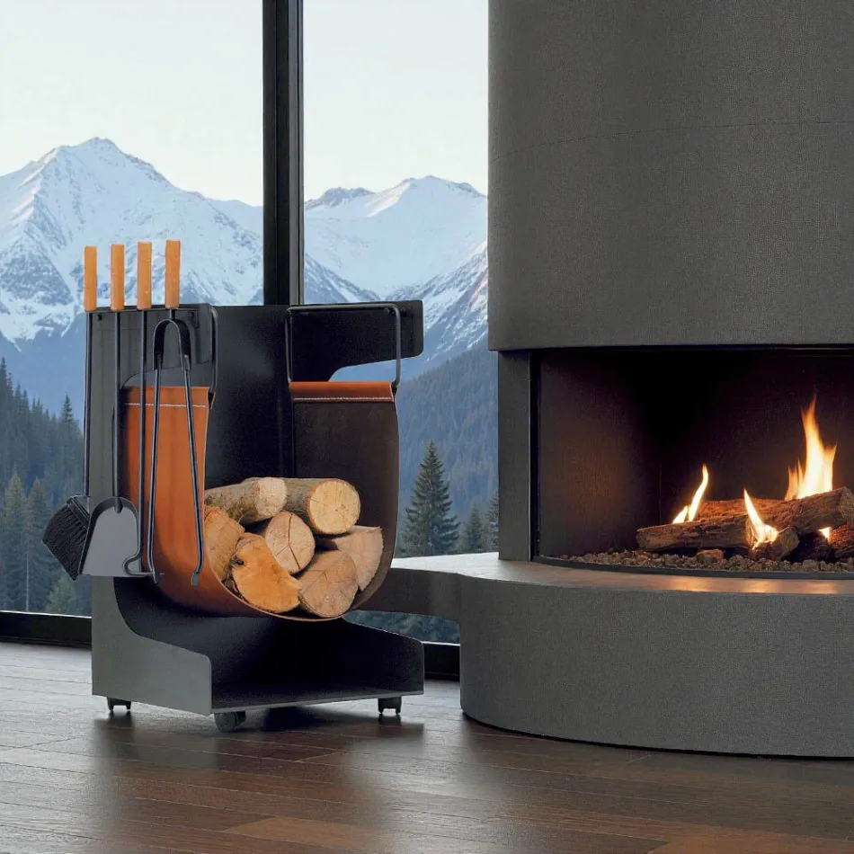 Suporte de madeira em couro ecológico e metal com 4 acessórios Fabricado na Itália - Camelo Viadurini