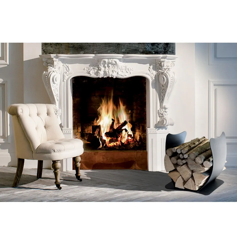 Suporte Interno para Lenha em Aço Pintado Fabricado na Itália - Leopoldo Viadurini