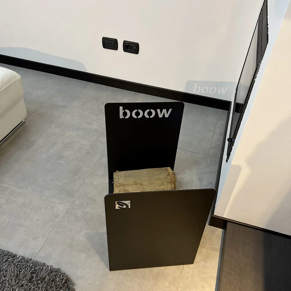 Suporte de Madeira Moderno em Design Minimalista em Aço Preto com Gravura - Altano Viadurini