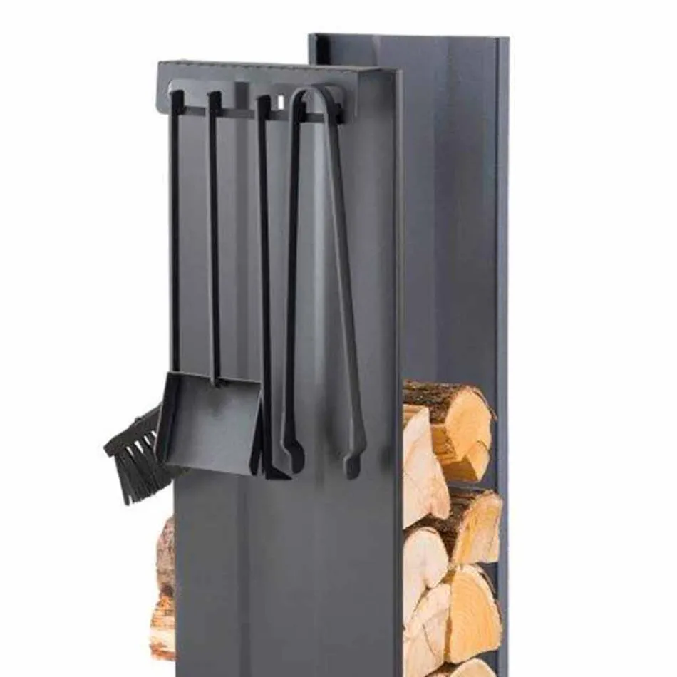 Suporte para lenha de design com 4 ferramentas de interior Made in Italy - Janet Viadurini