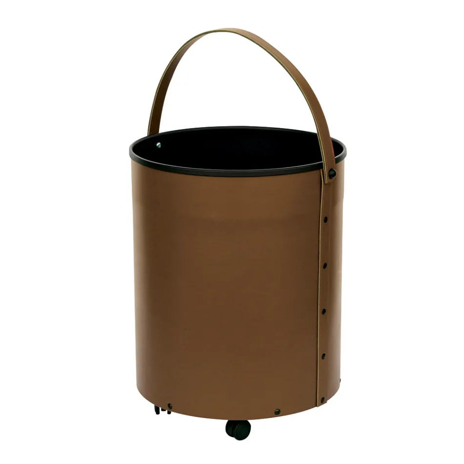 Porta-toras redondo em couro ecológico com rodas Fabricado na Itália - Camaleão Viadurini