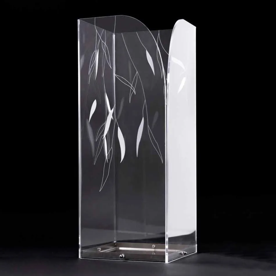 Suporte Design Guarda-chuva em Plexiglass Transparente com Folhas Gravadas - Kanno Viadurini