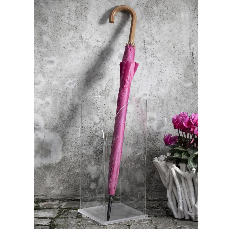 Suporte para guarda-chuva em cristal acrílico transparente decorado a laser - Versio Viadurini
