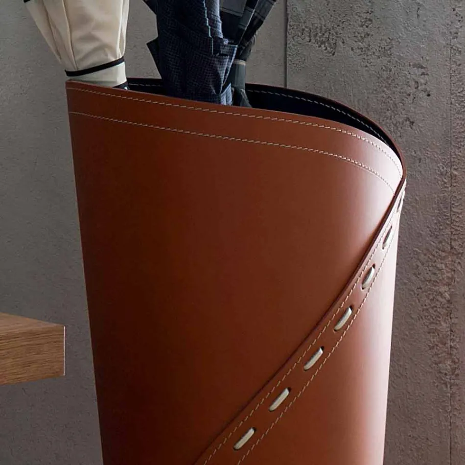 Guarda-chuva moderno em couro regenerado Katrina, fabricado na Itália Viadurini