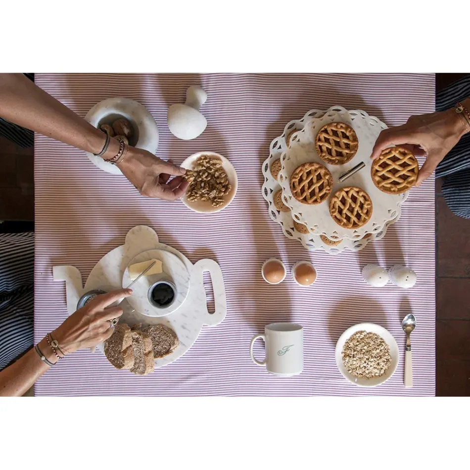 Taça de ovo de design em mármore de Carrara branco fabricado na Itália, 2 peças - Picca Viadurini