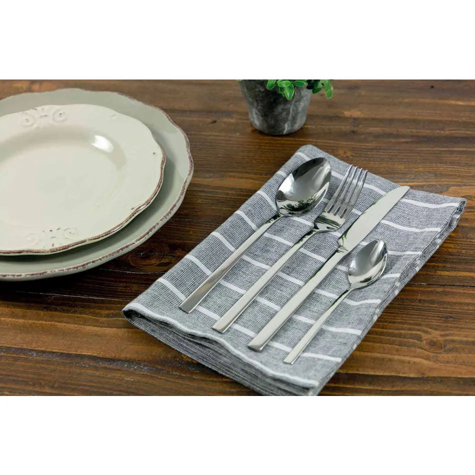 Talheres de Serviço de Design em Aço Cetim 24 Peças Completas - Fayette Viadurini