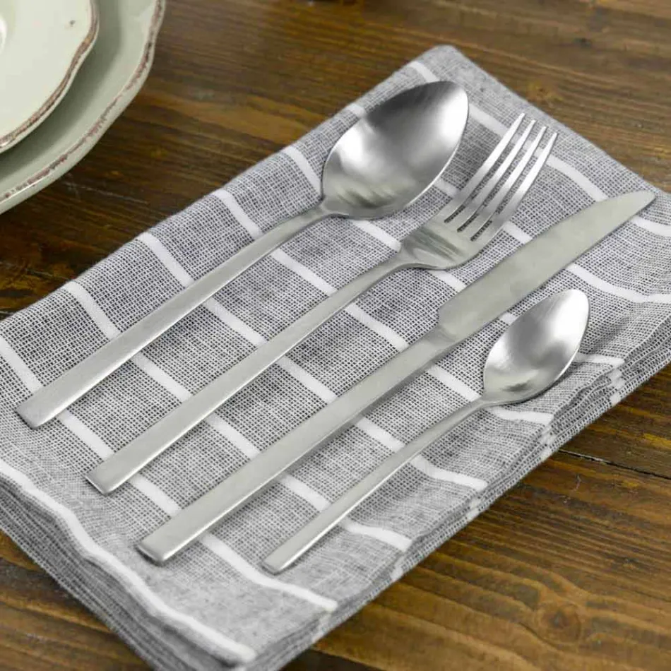 Talheres de Serviço de Design em Aço Cetim 24 Peças Completas - Fayette Viadurini