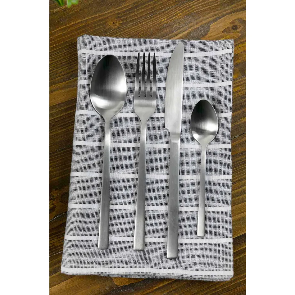 Talheres de Serviço de Design em Aço Cetim 24 Peças Completas - Fayette Viadurini