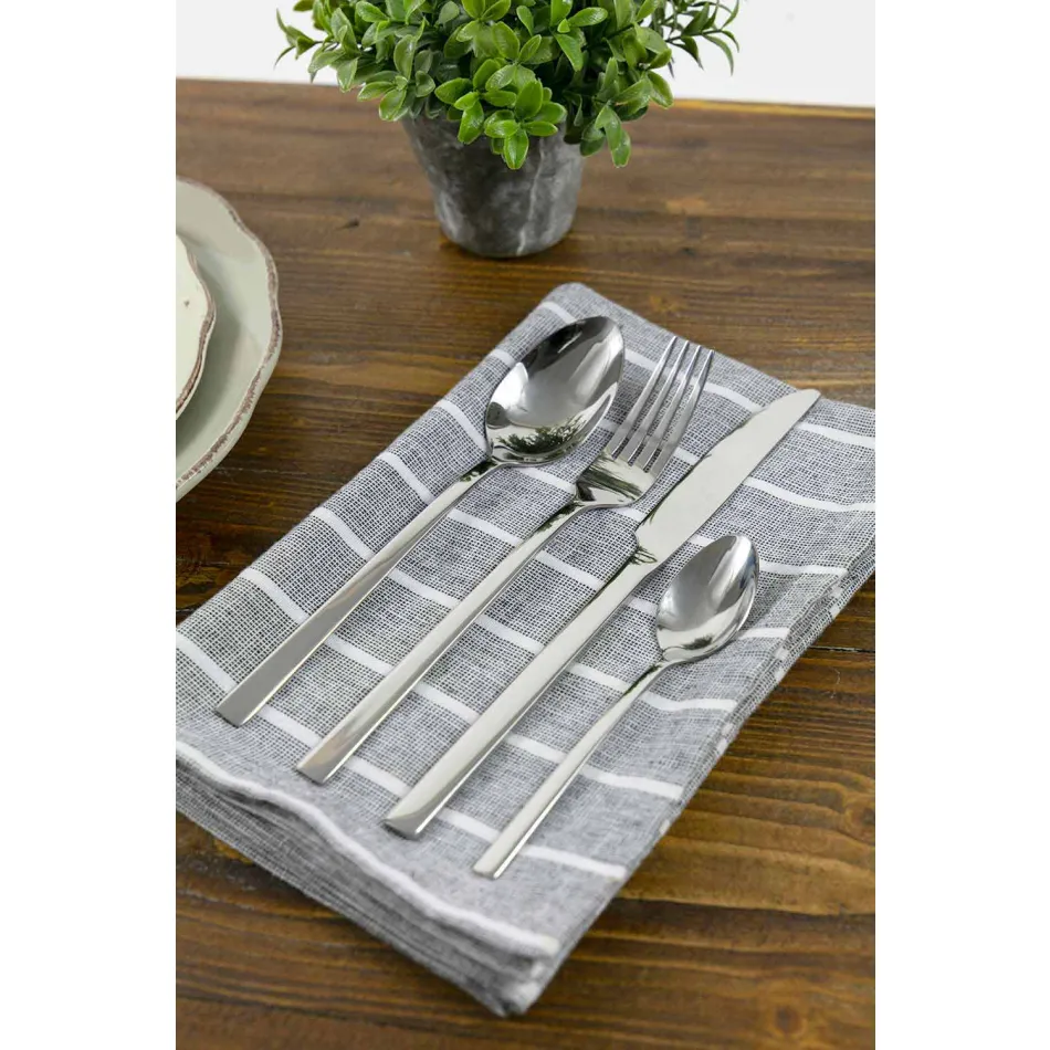 Talheres de Serviço de Design em Aço Cetim 24 Peças Completas - Fayette Viadurini