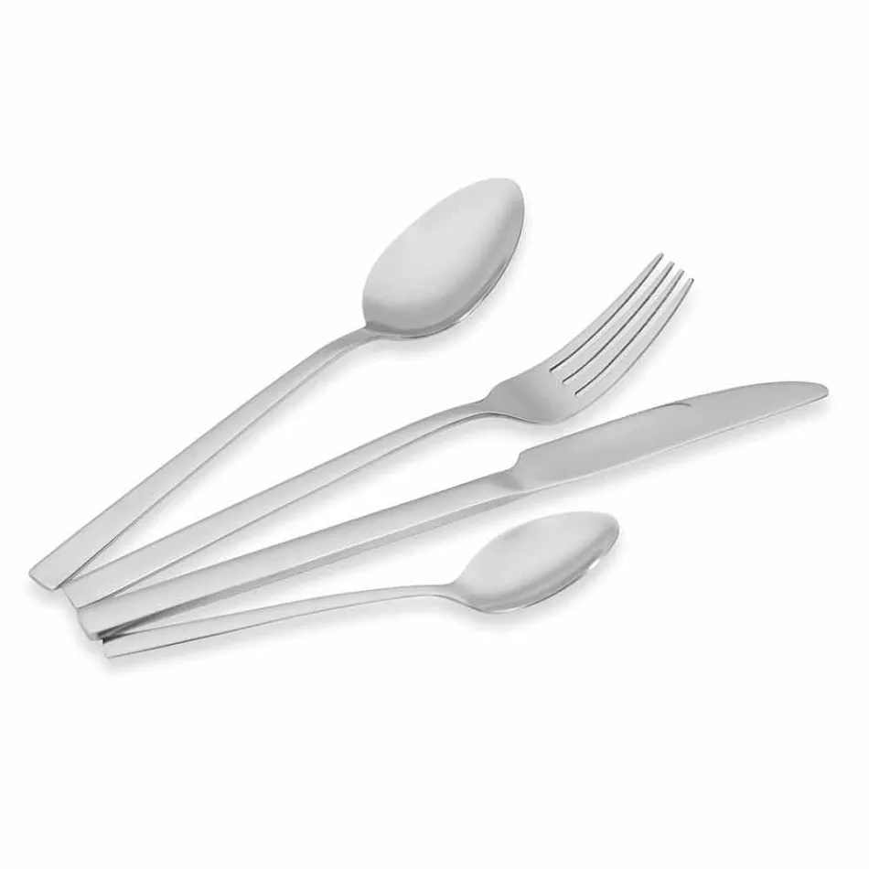 Talheres de Serviço de Design em Aço Cetim 24 Peças Completas - Fayettepos Viadurini