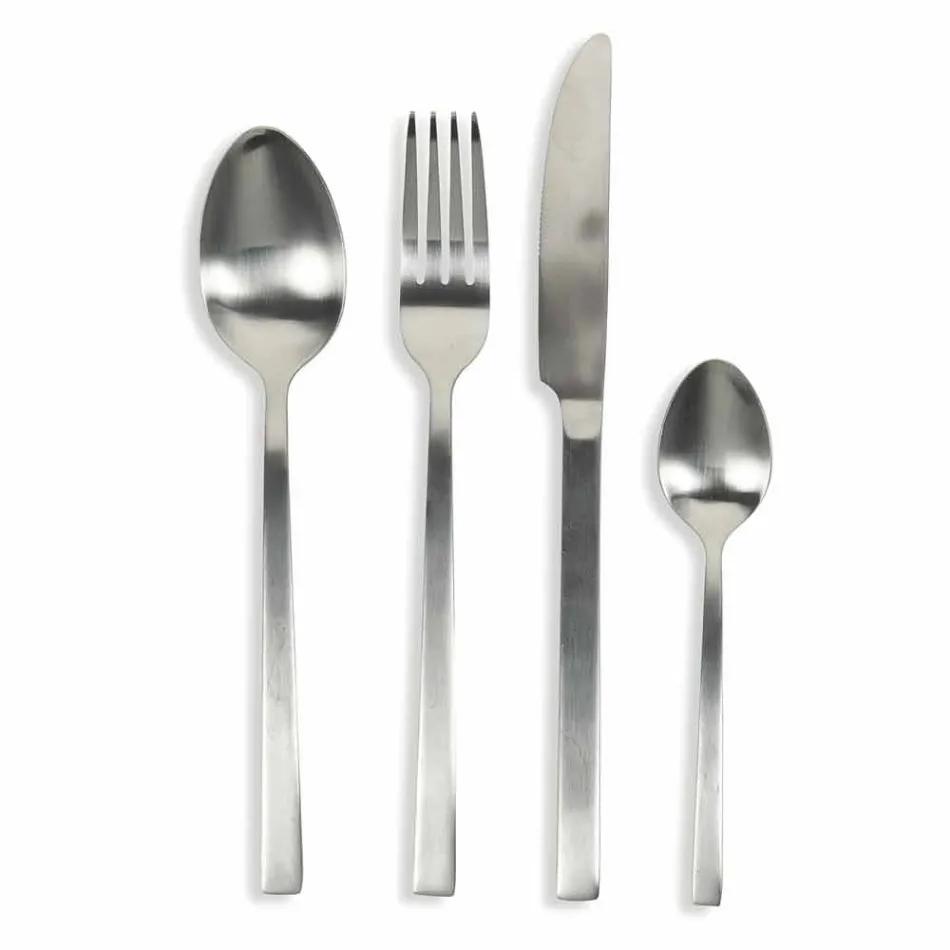 Talheres de Serviço de Design em Aço Cetim 24 Peças Completas - Fayettepos Viadurini