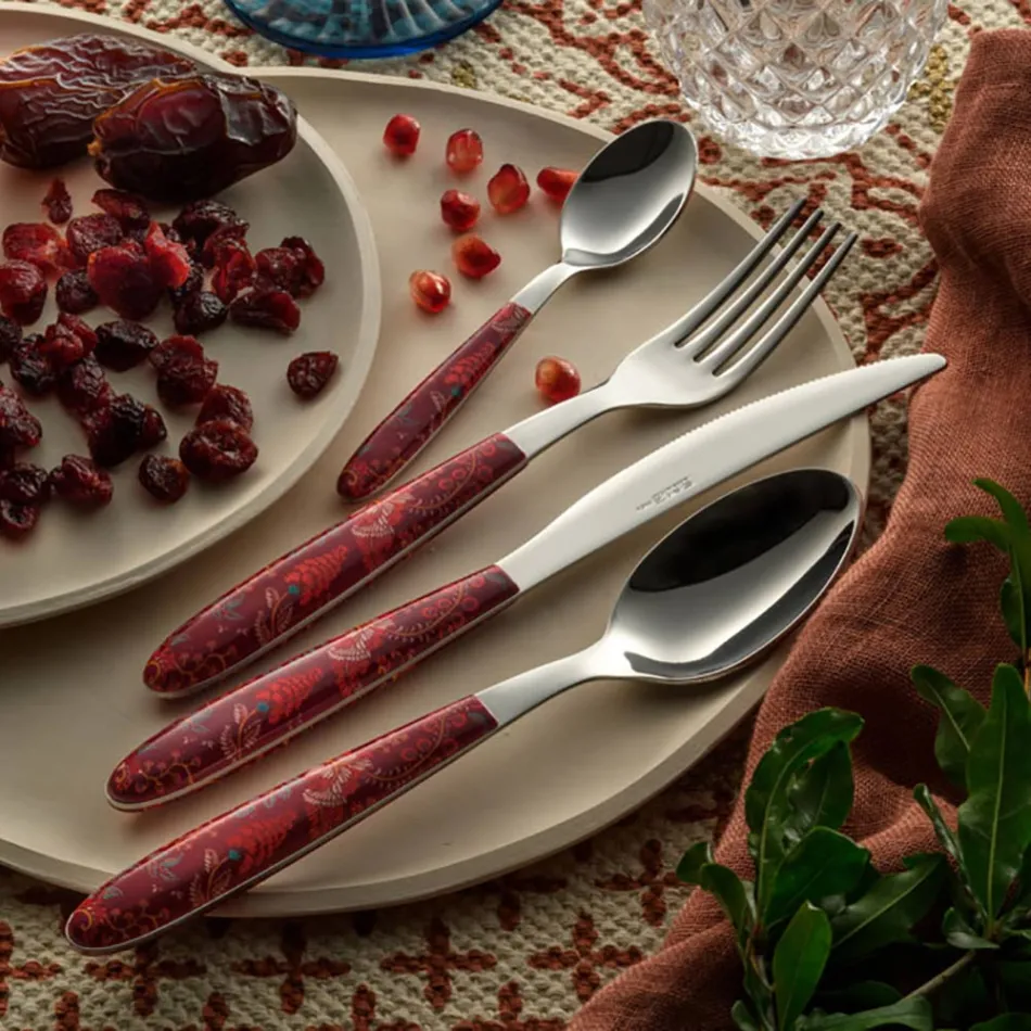 Talheres de Aço e Plástico Decoração Arabesco Colorido 24 Unidades - Alessandra Viadurini