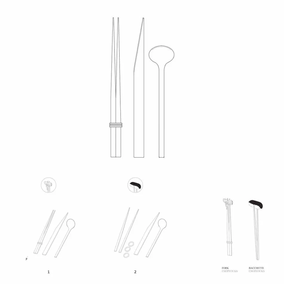 Talheres de aço inoxidável com pauzinhos de design italiano de luxo - Carronde Viadurini