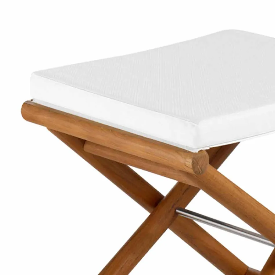 Pufe Outdoor em Madeira Natural ou Preto Mate e Almofada, Fabricado na Itália - Suzana Viadurini