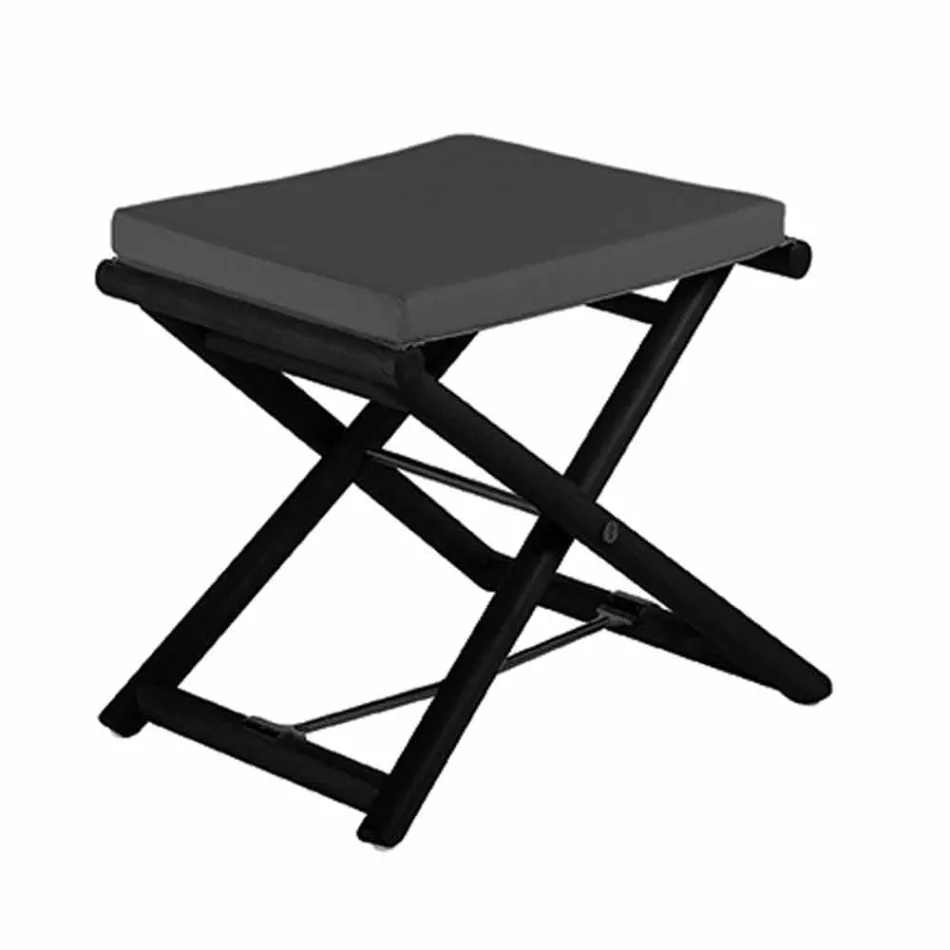 Pufe Outdoor em Madeira Natural ou Preto Mate e Almofada, Fabricado na Itália - Suzana Viadurini