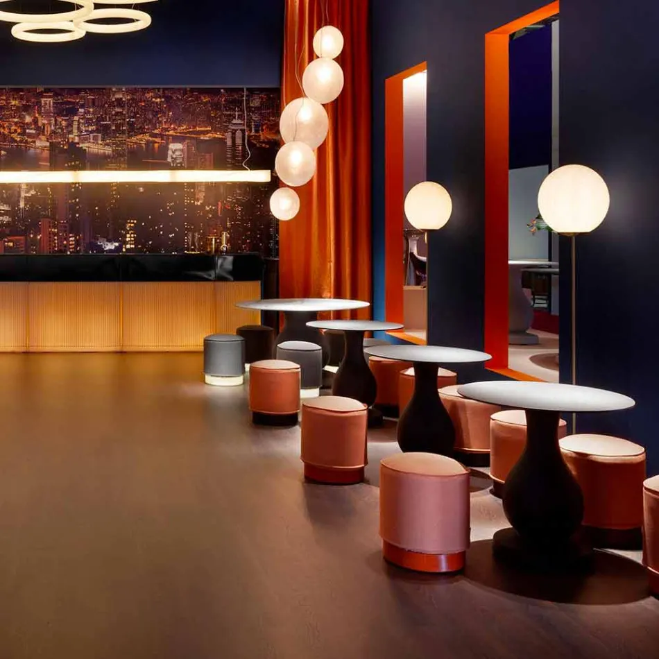 Pufe para exterior, em polietileno e tecido ou couro - Mara Slide Viadurini