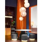 Pufe para exterior, em polietileno e tecido ou couro - Mara Slide Viadurini