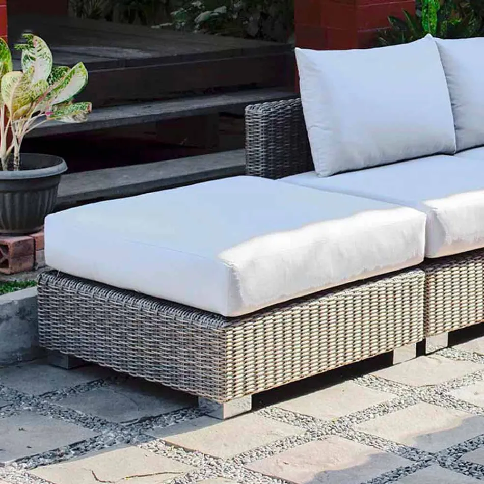 Pufinho moderno exterior em polietileno Jaco cinza-taupe, feito à mão Viadurini