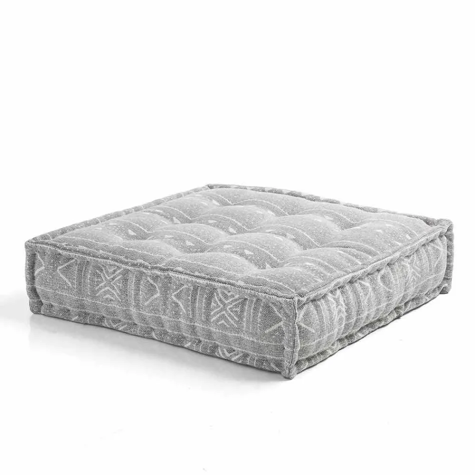 Pufe quadrado étnico em tecido de retalhos ou veludo - fibra Viadurini