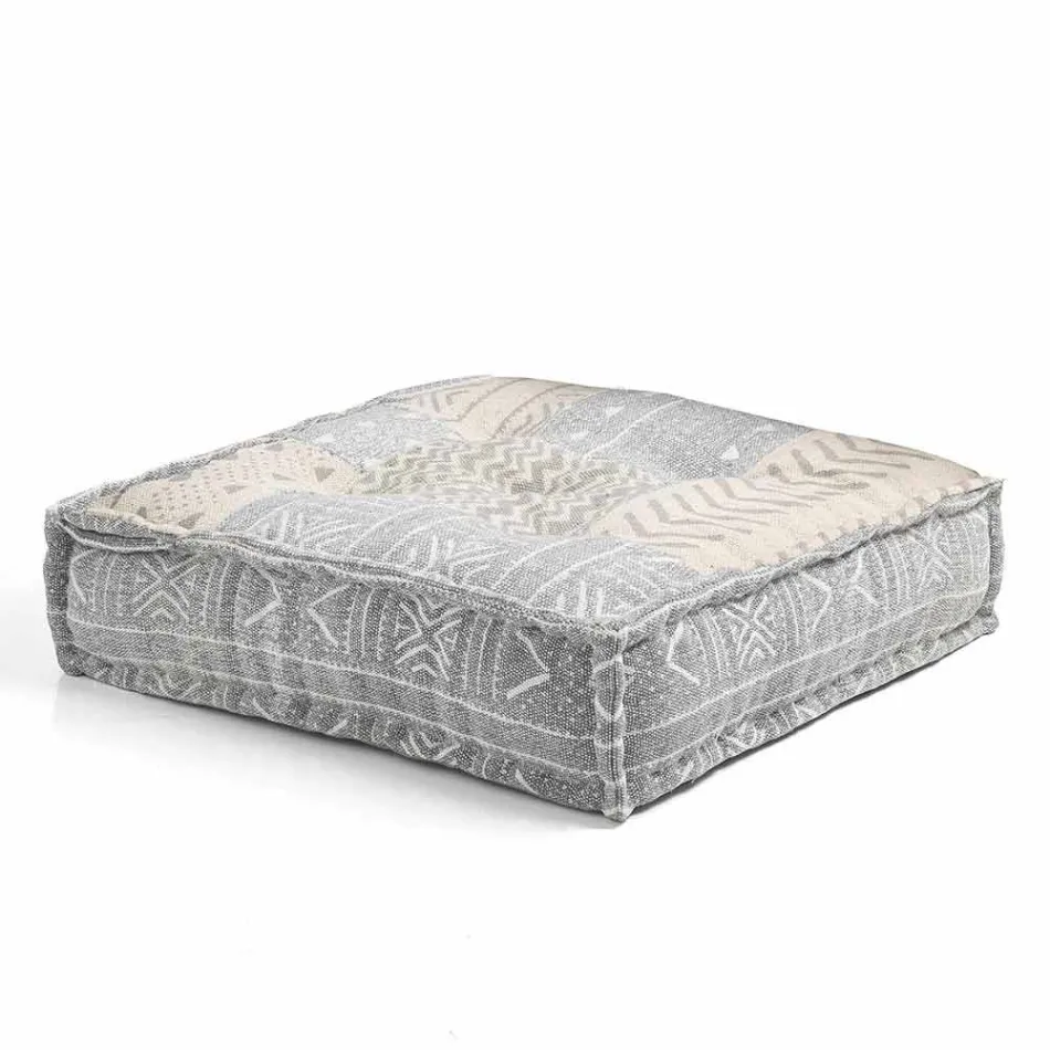 Pufe quadrado étnico em tecido de retalhos ou veludo - fibra Viadurini