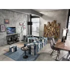 Pufe quadrado étnico em tecido de retalhos ou veludo - fibra Viadurini