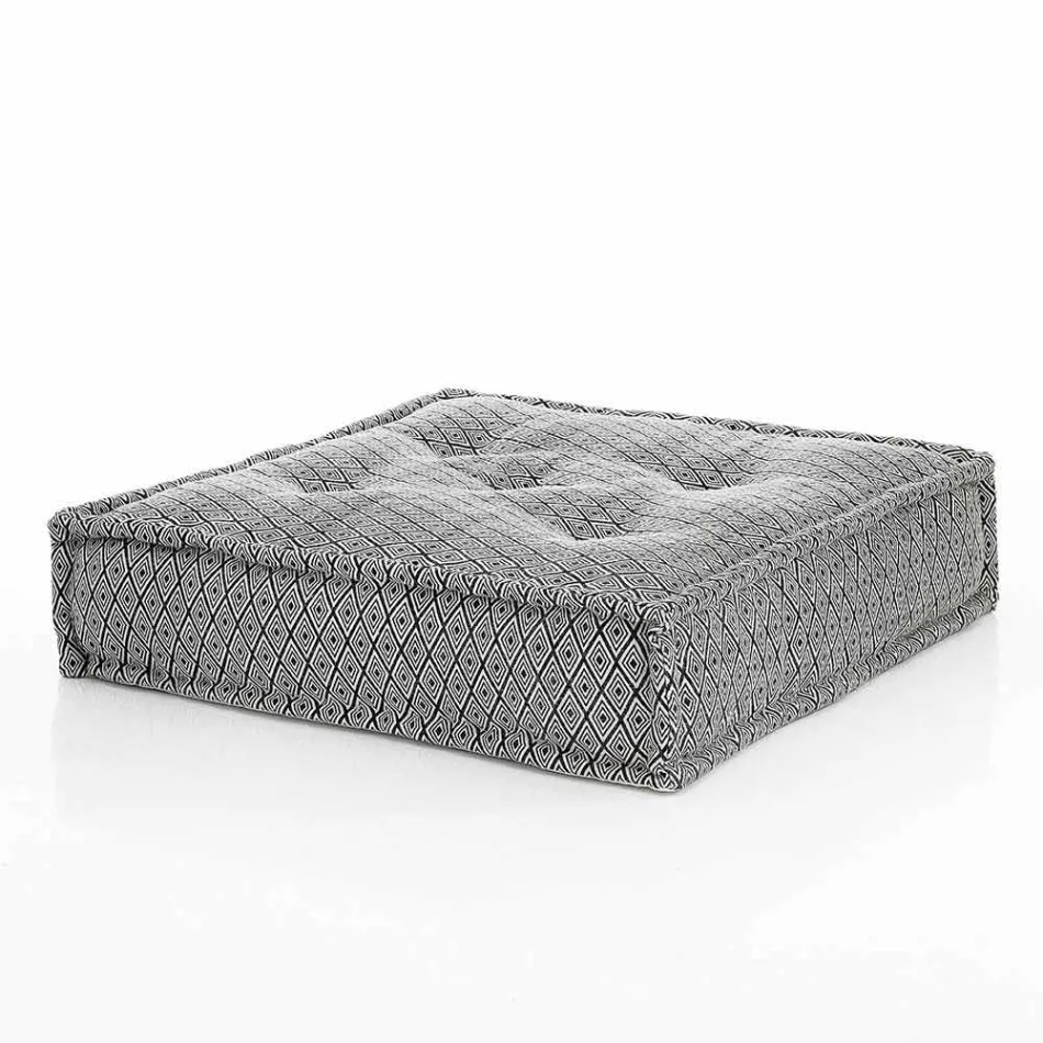 Pufe quadrado étnico em tecido de retalhos ou veludo - fibra Viadurini