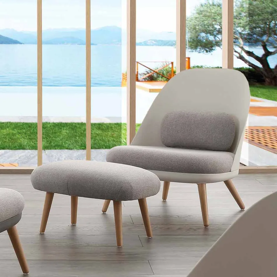 Pufe de design em madeira de faia e tecido moderno made in Italy Arezzo Viadurini