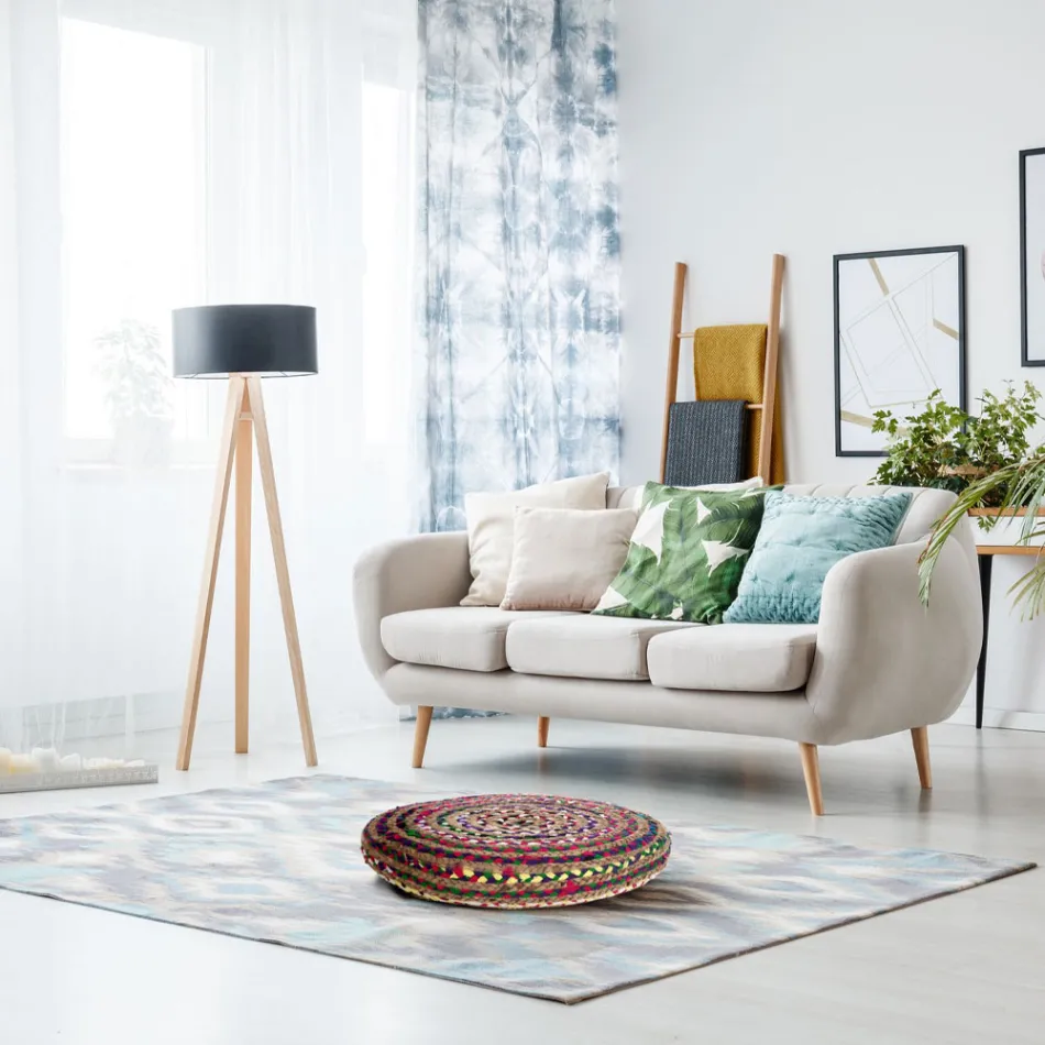 Pufe em Juta e Poliestireno de 2 Tamanhos Diferentes - Ferrugem Viadurini