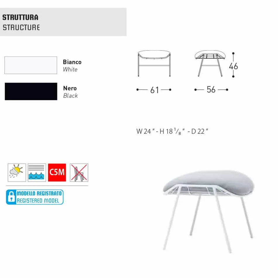 Varaschin Pufe / banqueta de exterior em tecido e aço Viadurini