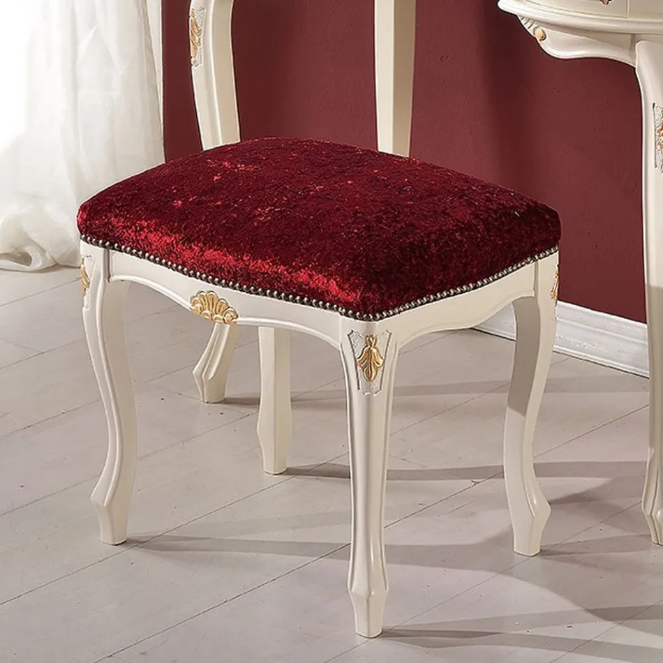 Pufe Estilo Clássico em Madeira de Nogueira e Tecido Feito na Itália - Luxo Viadurini