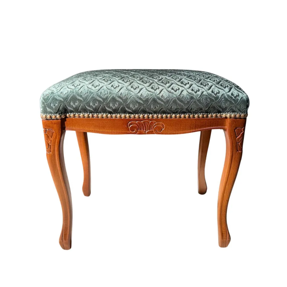 Pufe Estilo Clássico em Madeira de Nogueira e Tecido Feito na Itália - Luxo Viadurini