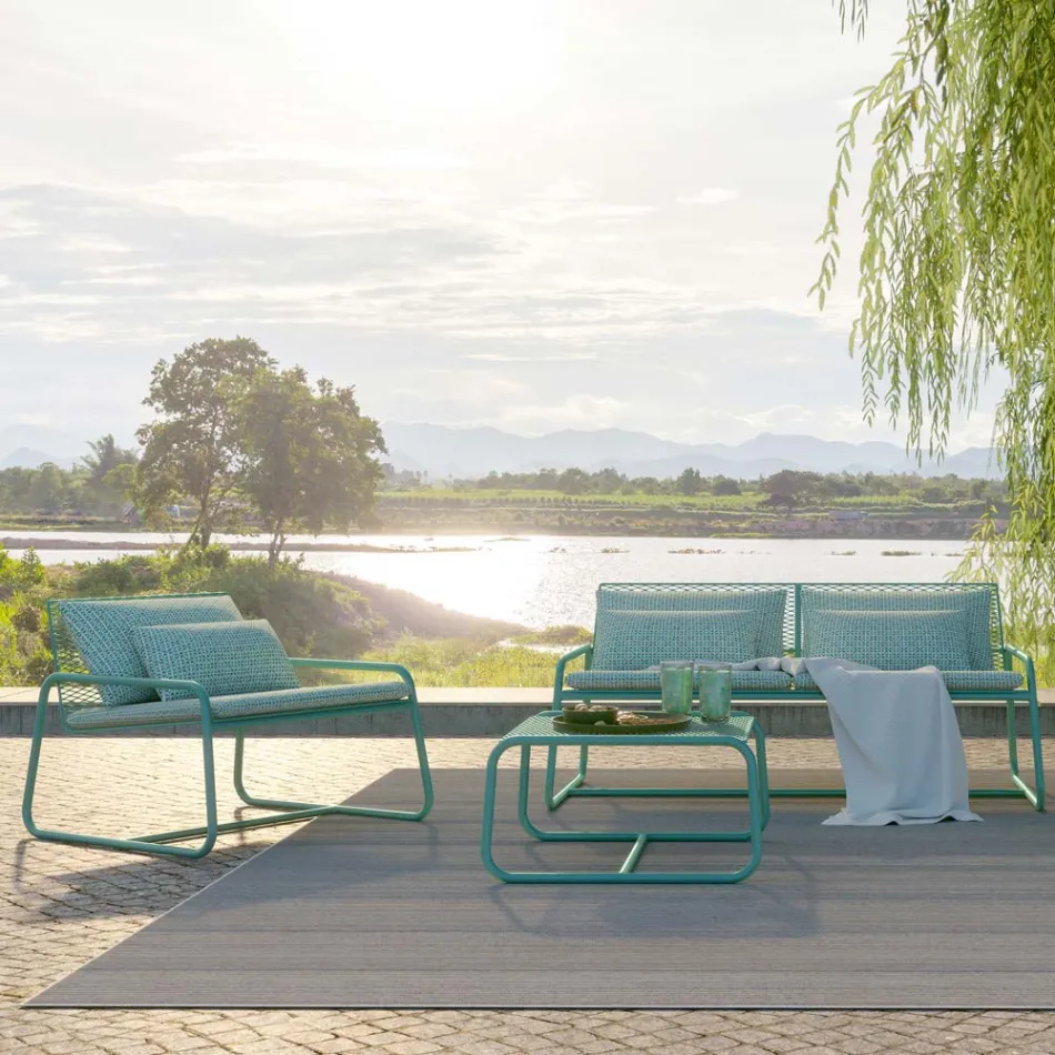 Mesa de Centro Pufe para Jardim Design em Metal Colorido Made in Italy - Karol Viadurini