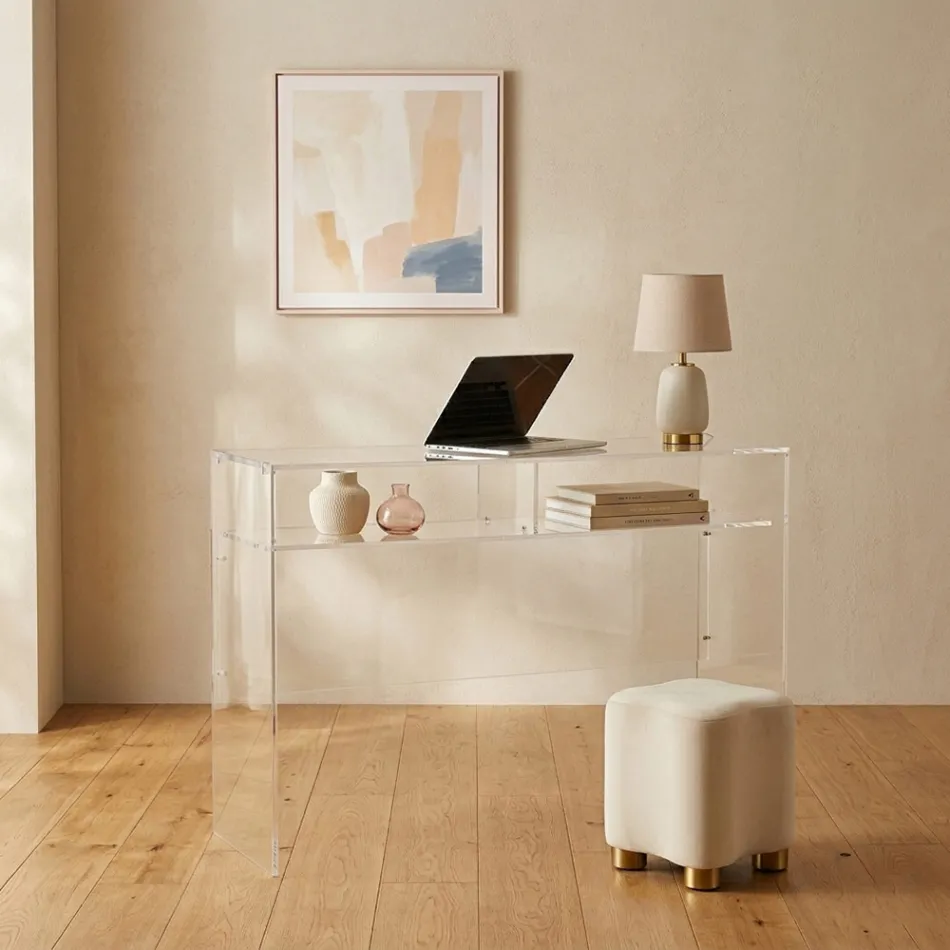 Mesa de escritório prática e independente em acrílico transparente, fabricada na Itália - Ghea Viadurini