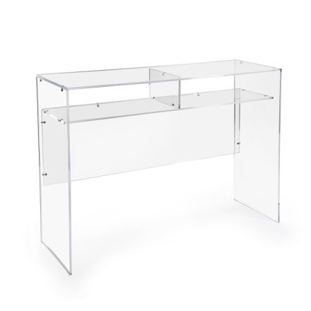 Mesa de escritório prática e independente em acrílico transparente, fabricada na Itália - Ghea Viadurini