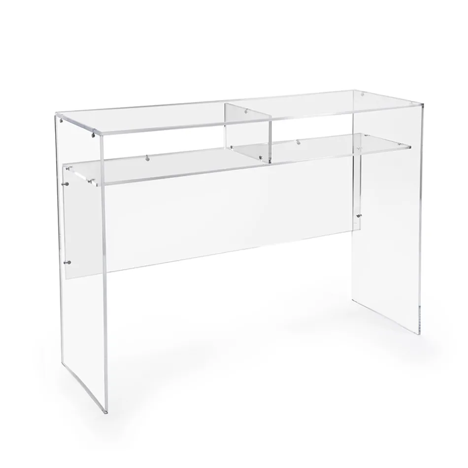Mesa de escritório prática e independente em acrílico transparente, fabricada na Itália - Ghea Viadurini