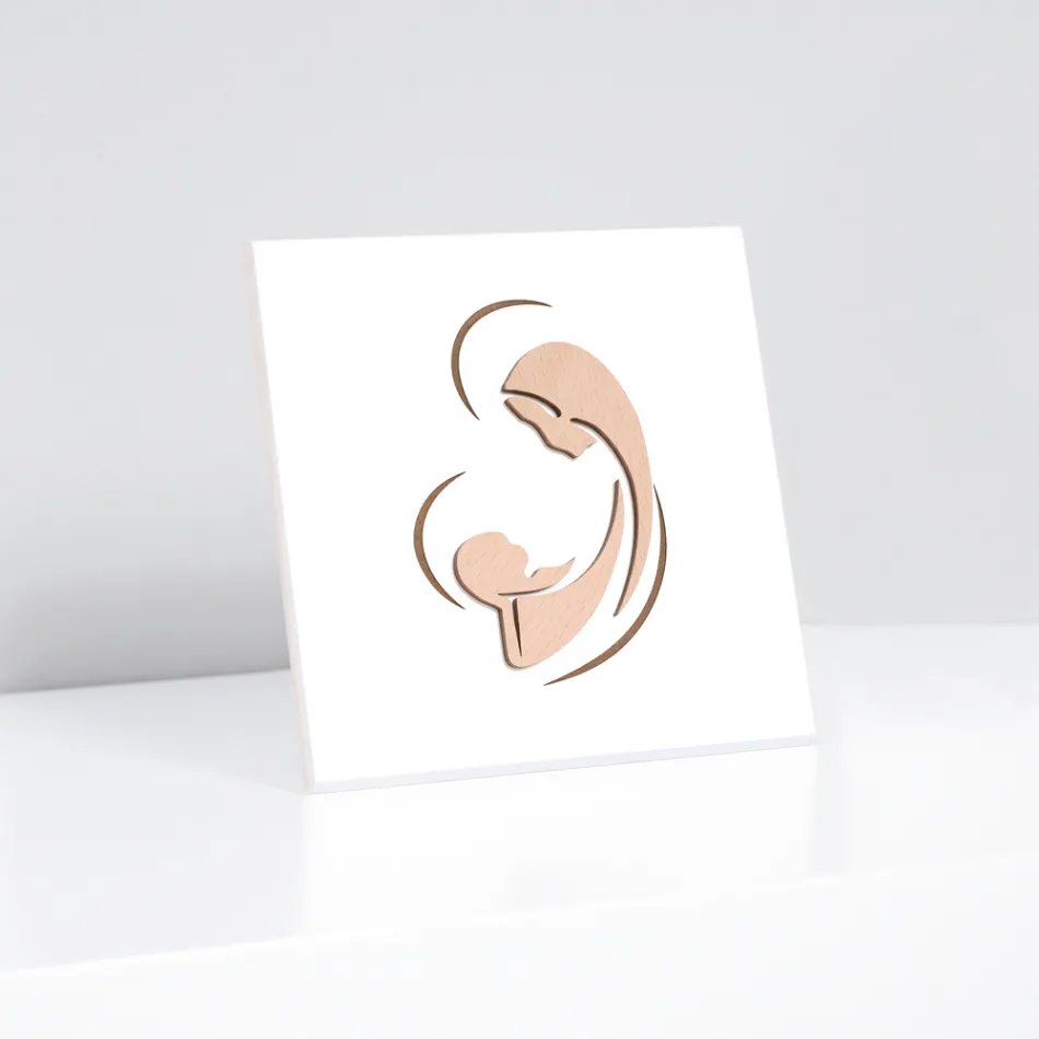 Imagem gravada a laser de Maria e Menino Jesus feita na Itália - Nigella Viadurini